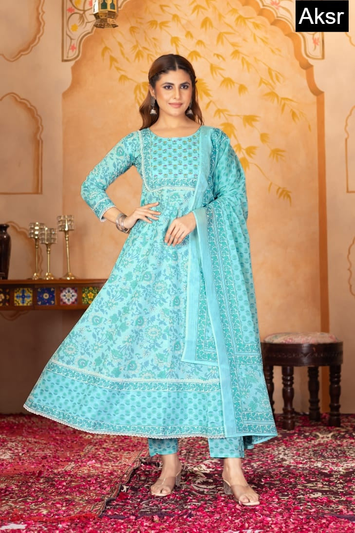 Design 1017 Aksr Pure Cotton Readymade Anarkali Suits Wholesaler Gujarat