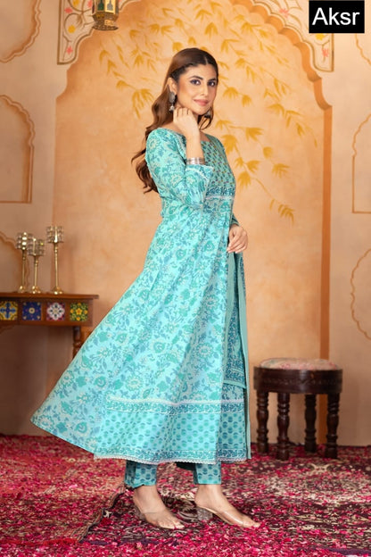 Design 1017 Aksr Pure Cotton Readymade Anarkali Suits Wholesaler Gujarat