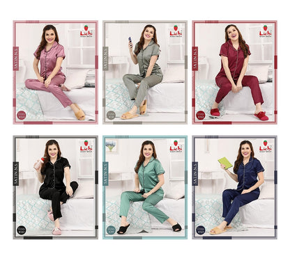 Design 1019-1024 Lichi Satin Night Suits Wholesaler India