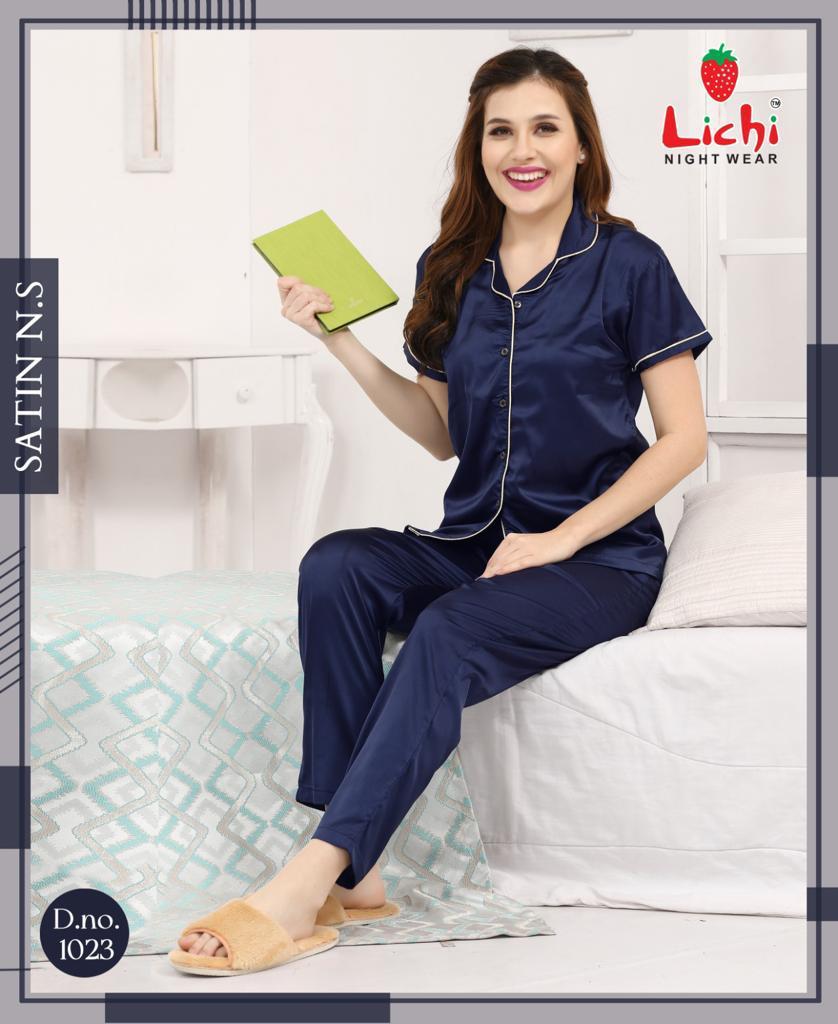 Design 1019-1024 Lichi Satin Night Suits Wholesaler India