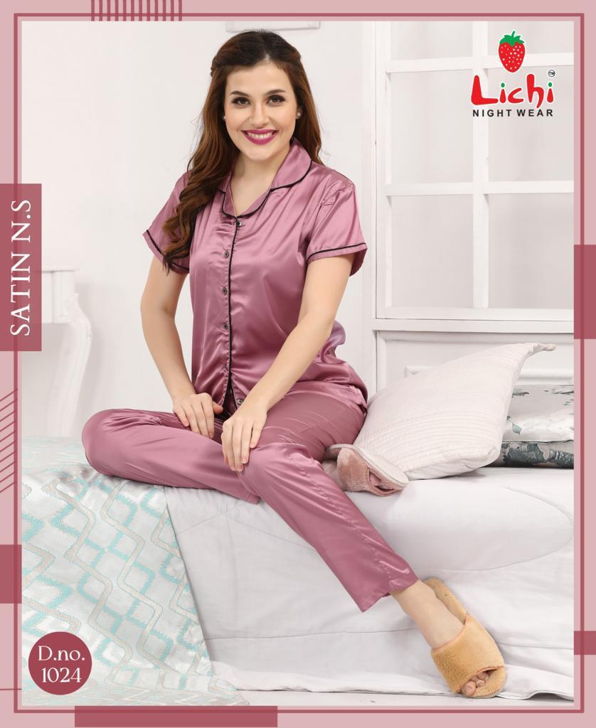 Design 1019-1024 Lichi Satin Night Suits Wholesaler India