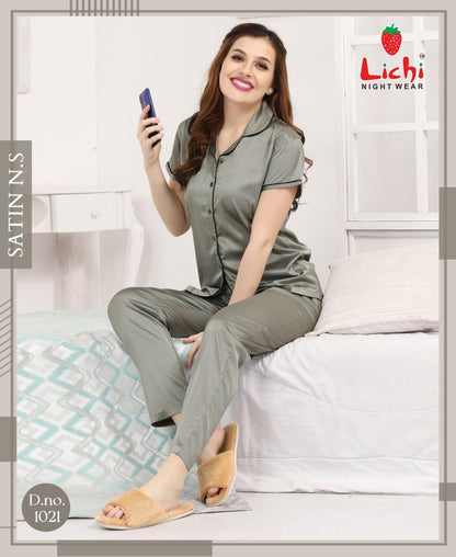 Design 1019-1024 Lichi Satin Night Suits Wholesaler India
