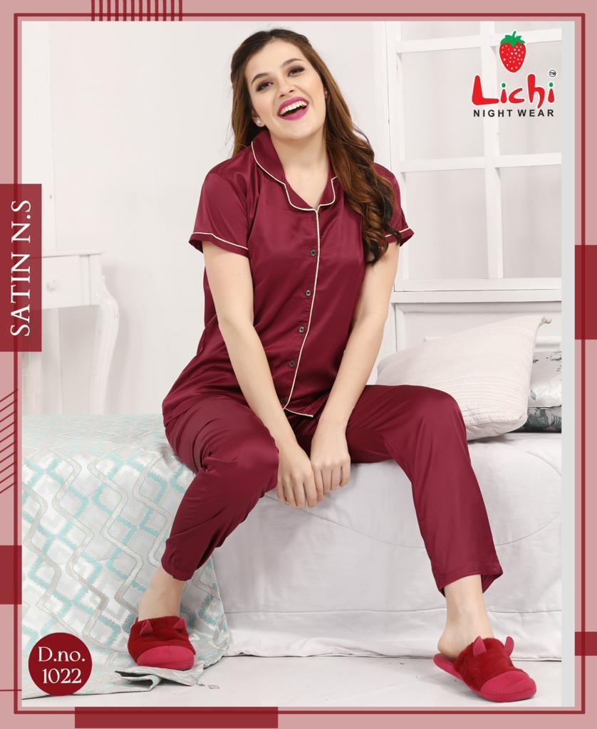 Design 1019-1024 Lichi Satin Night Suits Wholesaler India
