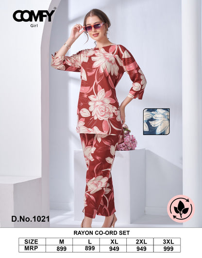 Design 1021 Comfy Rayon Co Ord Set Wholesale Rate