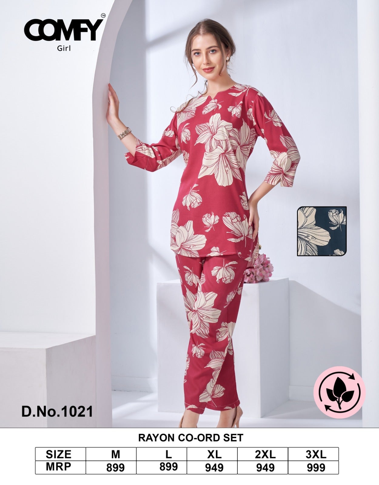 Design 1021 Comfy Rayon Co Ord Set Wholesale Rate