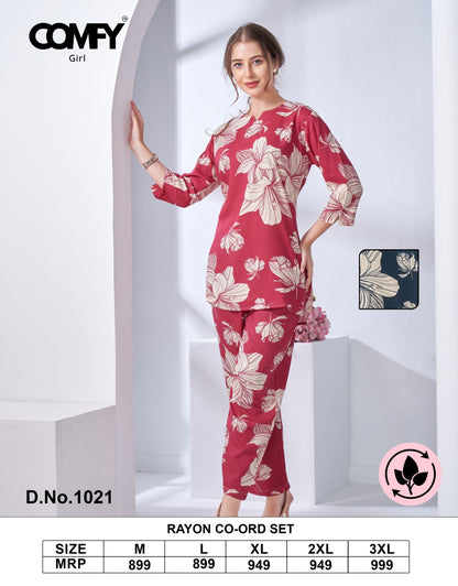 Design 1021 Comfy Rayon Co Ord Set Wholesale Rate