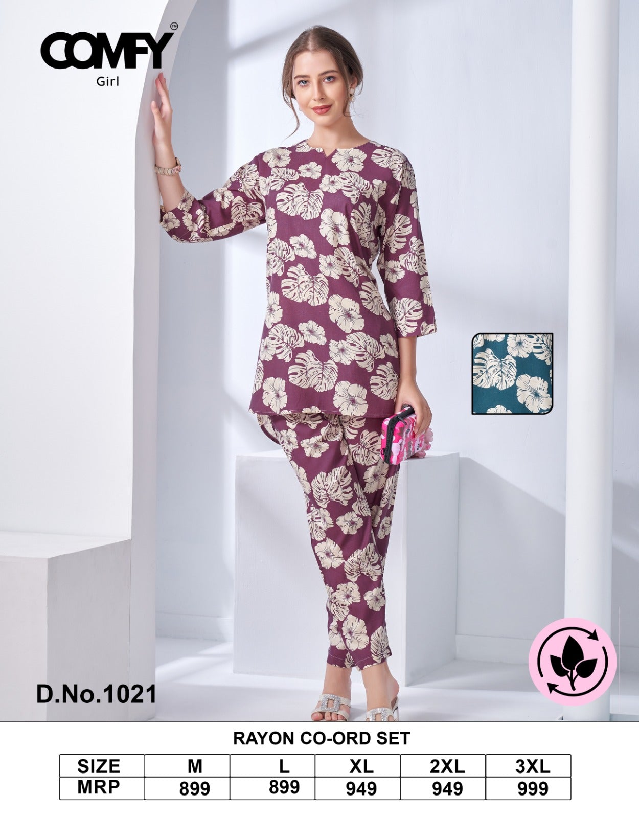 Design 1021 Comfy Rayon Co Ord Set Wholesale Rate