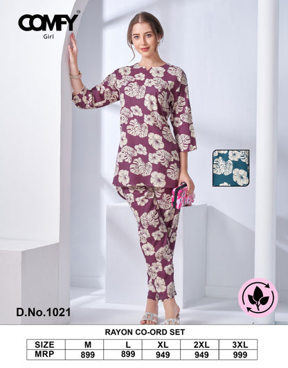 Design 1021 Comfy Rayon Co Ord Set Wholesale Rate