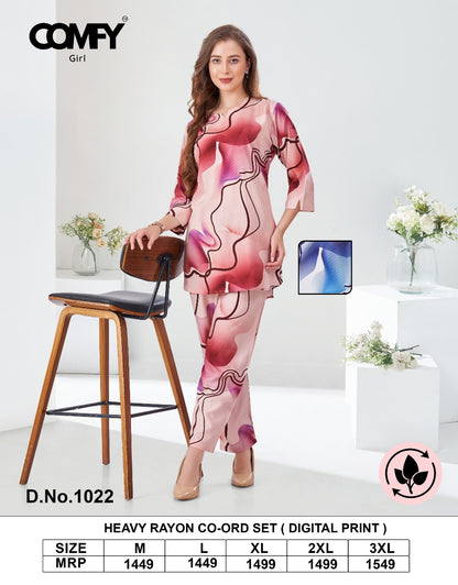 Design 1022 Comfy Rayon Co Ord Set Manufacturer Ahmedabad