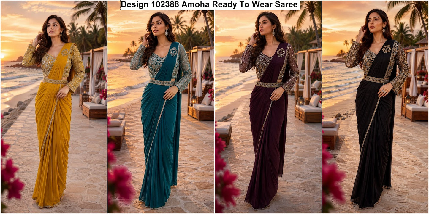 Design 102388 Amoha Imported Lycra Ready To Wear Saree Exporter Ahmedabad