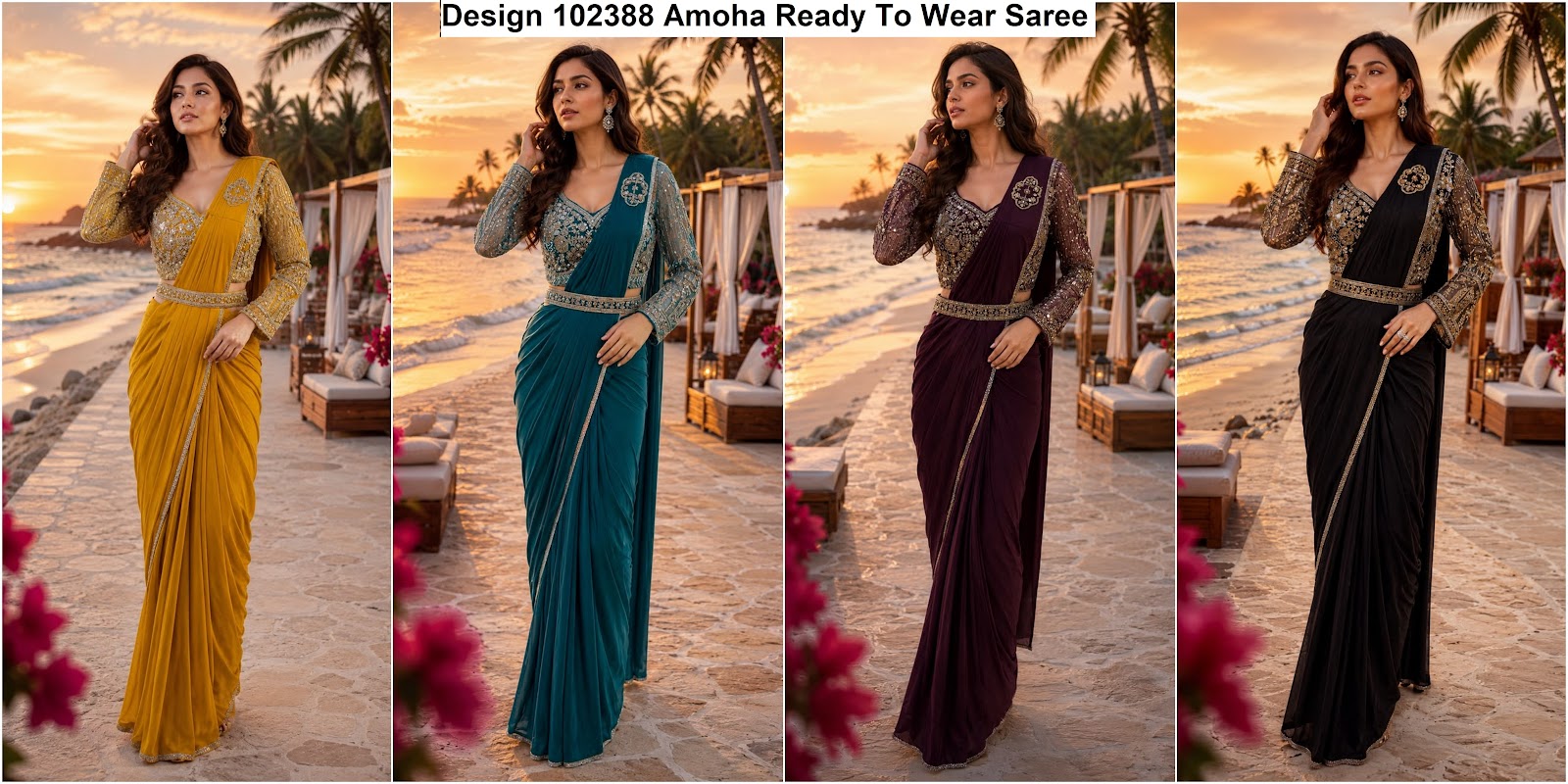 Design 102388 Amoha Imported Lycra Ready To Wear Saree Exporter Ahmedabad