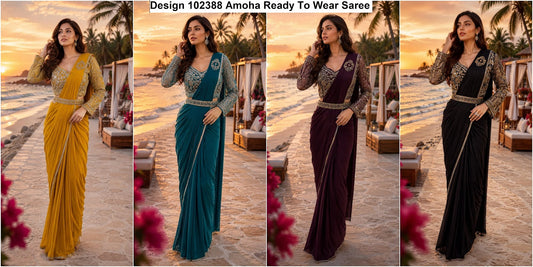 Design 102388 Amoha Imported Lycra Ready To Wear Saree Exporter Ahmedabad