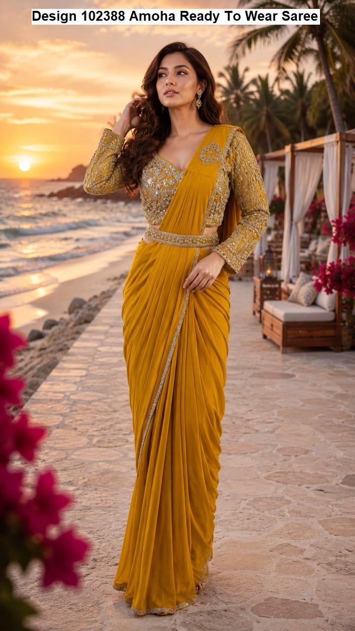Design 102388 Amoha Imported Lycra Ready To Wear Saree Exporter Ahmedabad