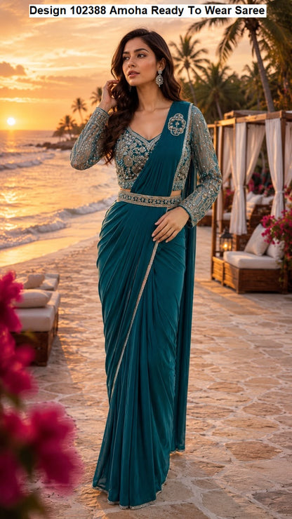 Design 102388 Amoha Imported Lycra Ready To Wear Saree Exporter Ahmedabad