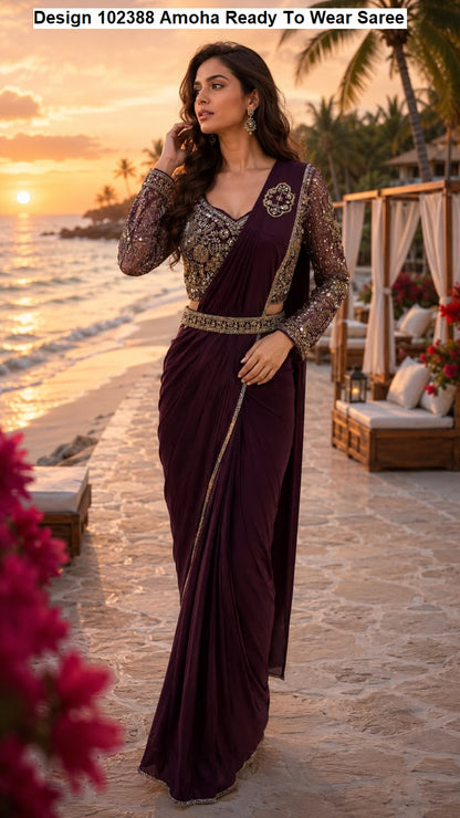 Design 102388 Amoha Imported Lycra Ready To Wear Saree Exporter Ahmedabad