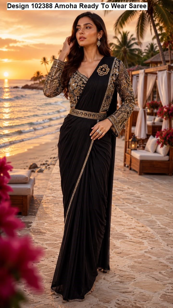 Design 102388 Amoha Imported Lycra Ready To Wear Saree Exporter Ahmedabad