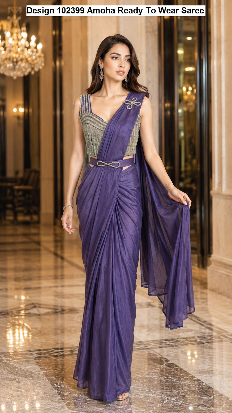 Design 102399 Amoha Chinnon Ready To Wear Saree Manufacturer