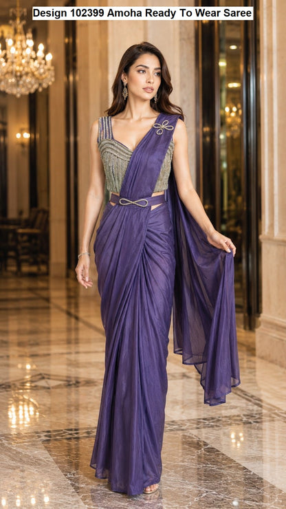 Design 102399 Amoha Chinnon Ready To Wear Saree Manufacturer