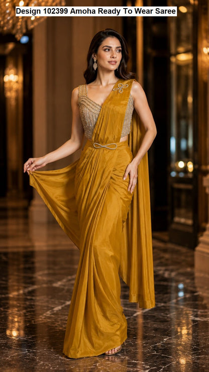 Design 102399 Amoha Chinnon Ready To Wear Saree Manufacturer