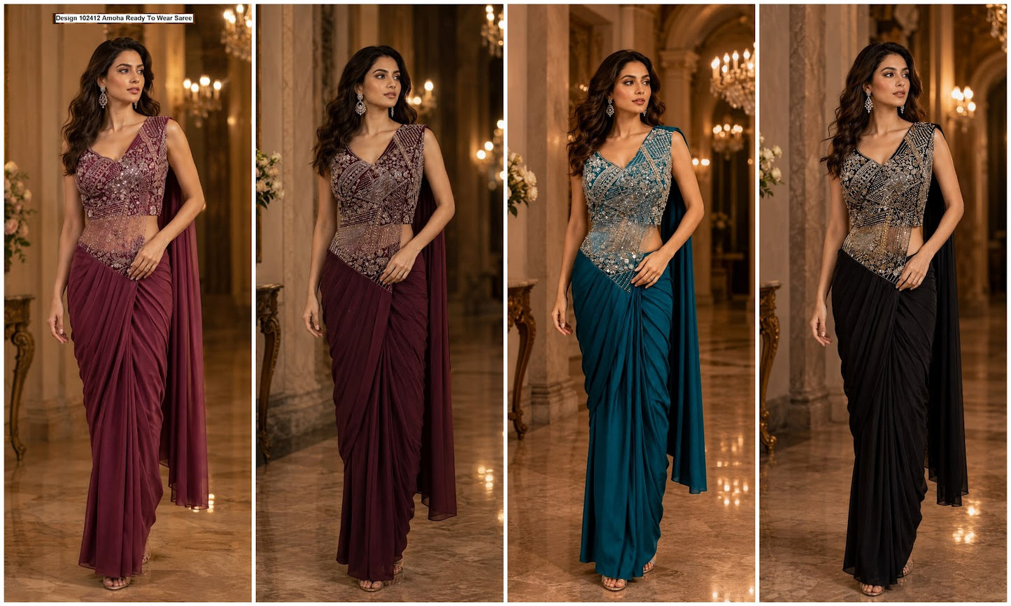 Design 102412 Amoha Imported Ready To Wear Saree Supplier Gujarat