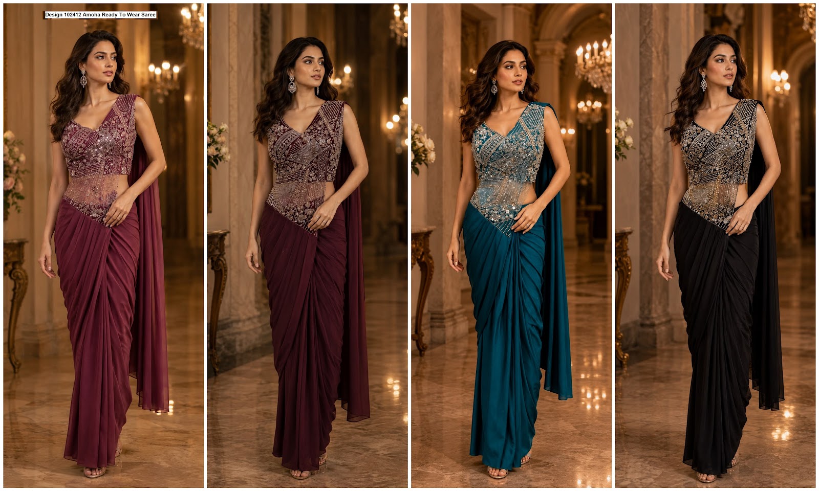 Design 102412 Amoha Imported Ready To Wear Saree Supplier Gujarat