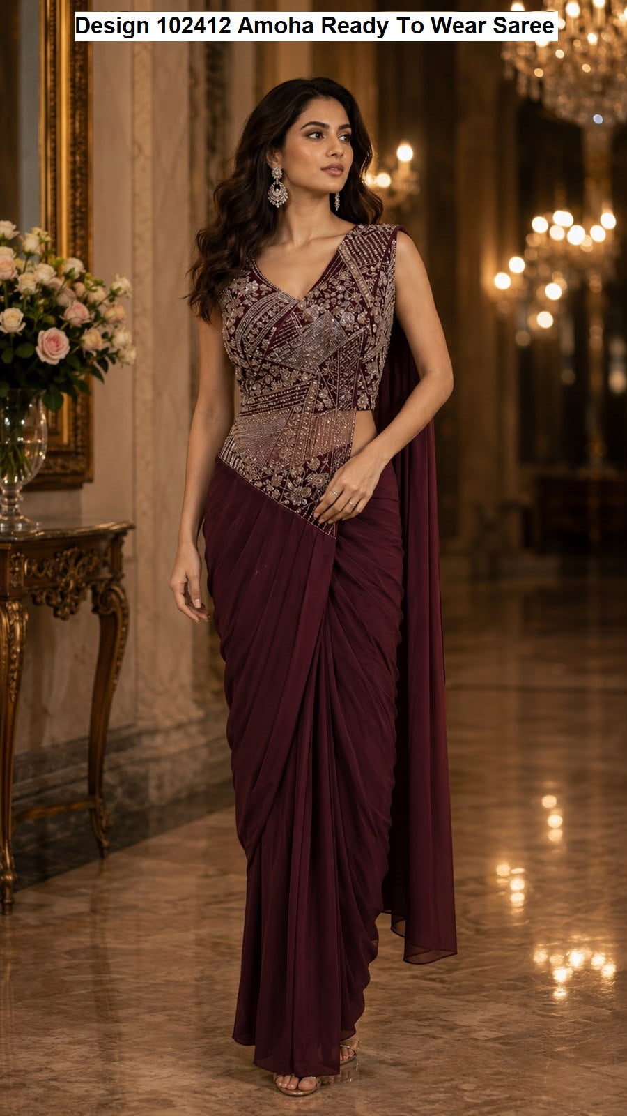 Design 102412 Amoha Imported Ready To Wear Saree Supplier Gujarat