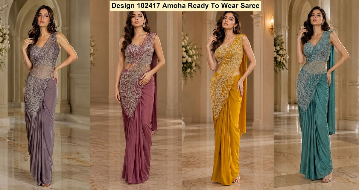 Design 102417 Amoha Lycra Ready To Wear Saree Wholesale Price