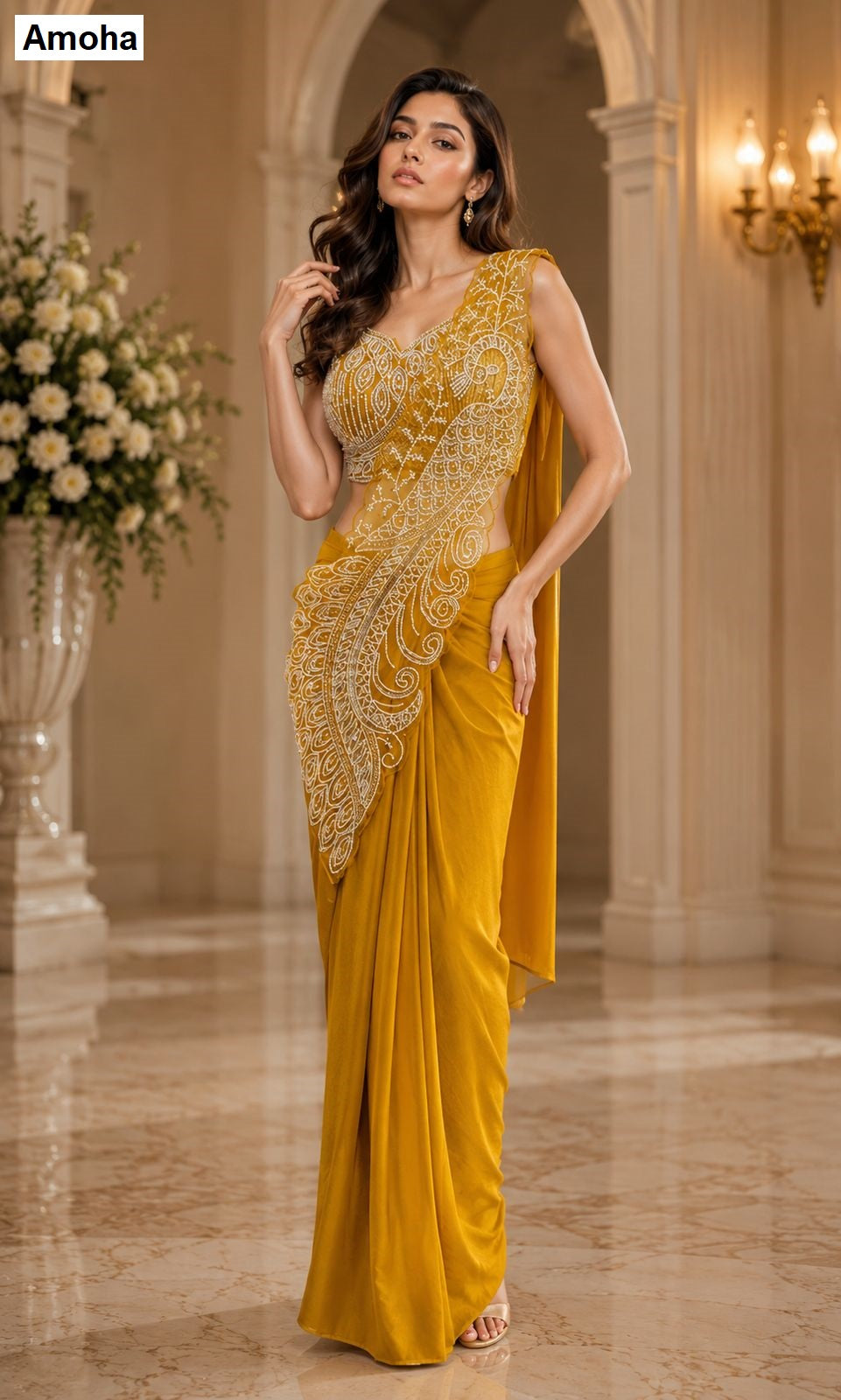 Design 102417 Amoha Lycra Ready To Wear Saree Wholesale Price