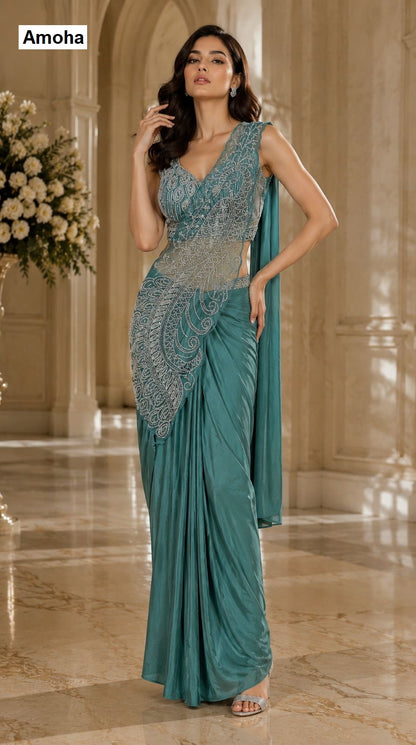 Design 102417 Amoha Lycra Ready To Wear Saree Wholesale Price