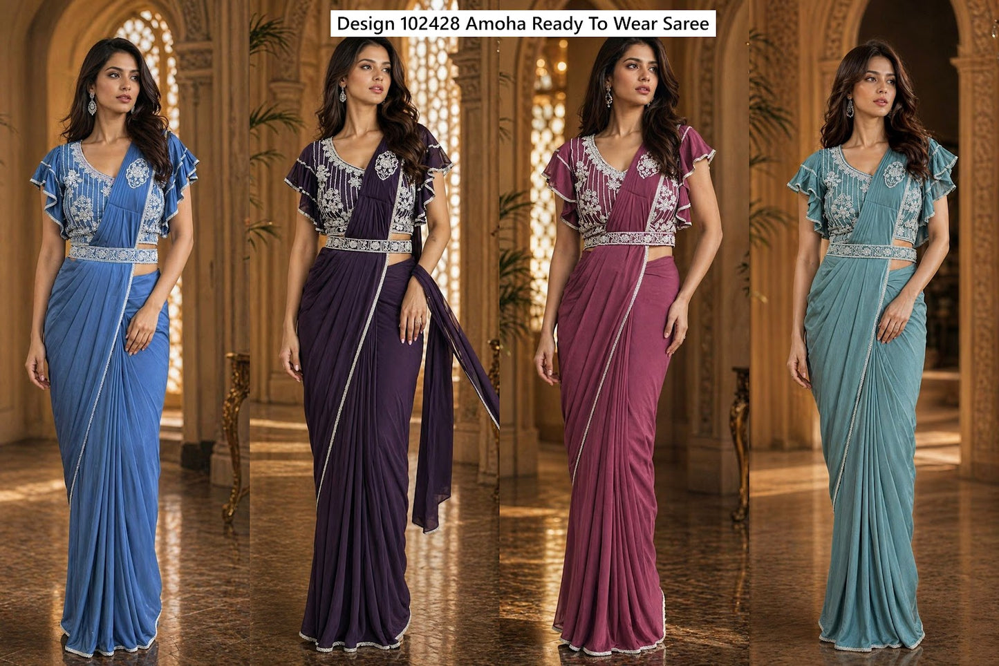 Design 102428 Amoha Imported Lycra Ready To Wear Saree Supplier Gujarat
