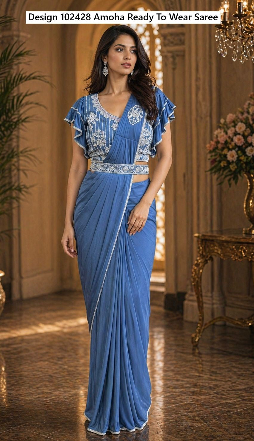 Design 102428 Amoha Imported Lycra Ready To Wear Saree Supplier Gujarat