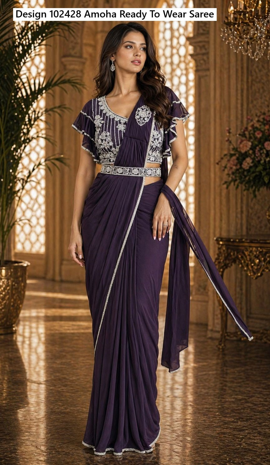 Design 102428 Amoha Imported Lycra Ready To Wear Saree Supplier Gujarat