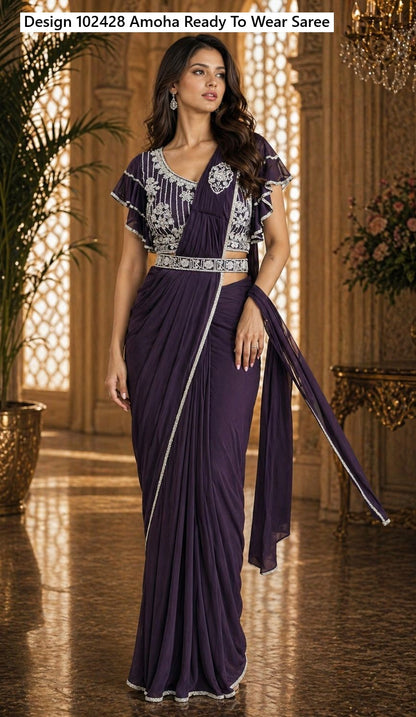 Design 102428 Amoha Imported Lycra Ready To Wear Saree Supplier Gujarat