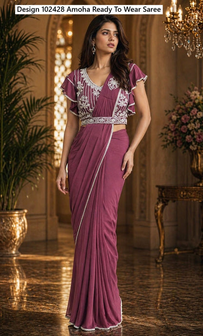 Design 102428 Amoha Imported Lycra Ready To Wear Saree Supplier Gujarat