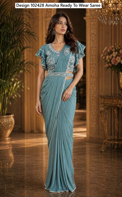 Design 102428 Amoha Imported Lycra Ready To Wear Saree Supplier Gujarat