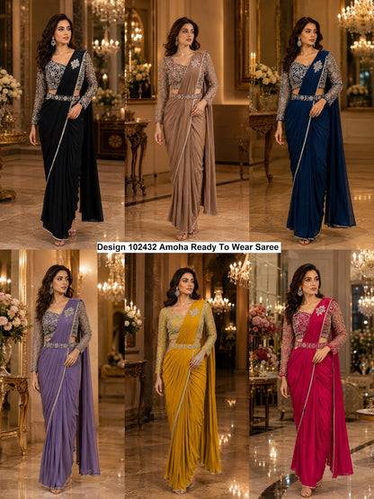 Design 102432 Amoha Imported Lycra Ready To Wear Saree Manufacturer
