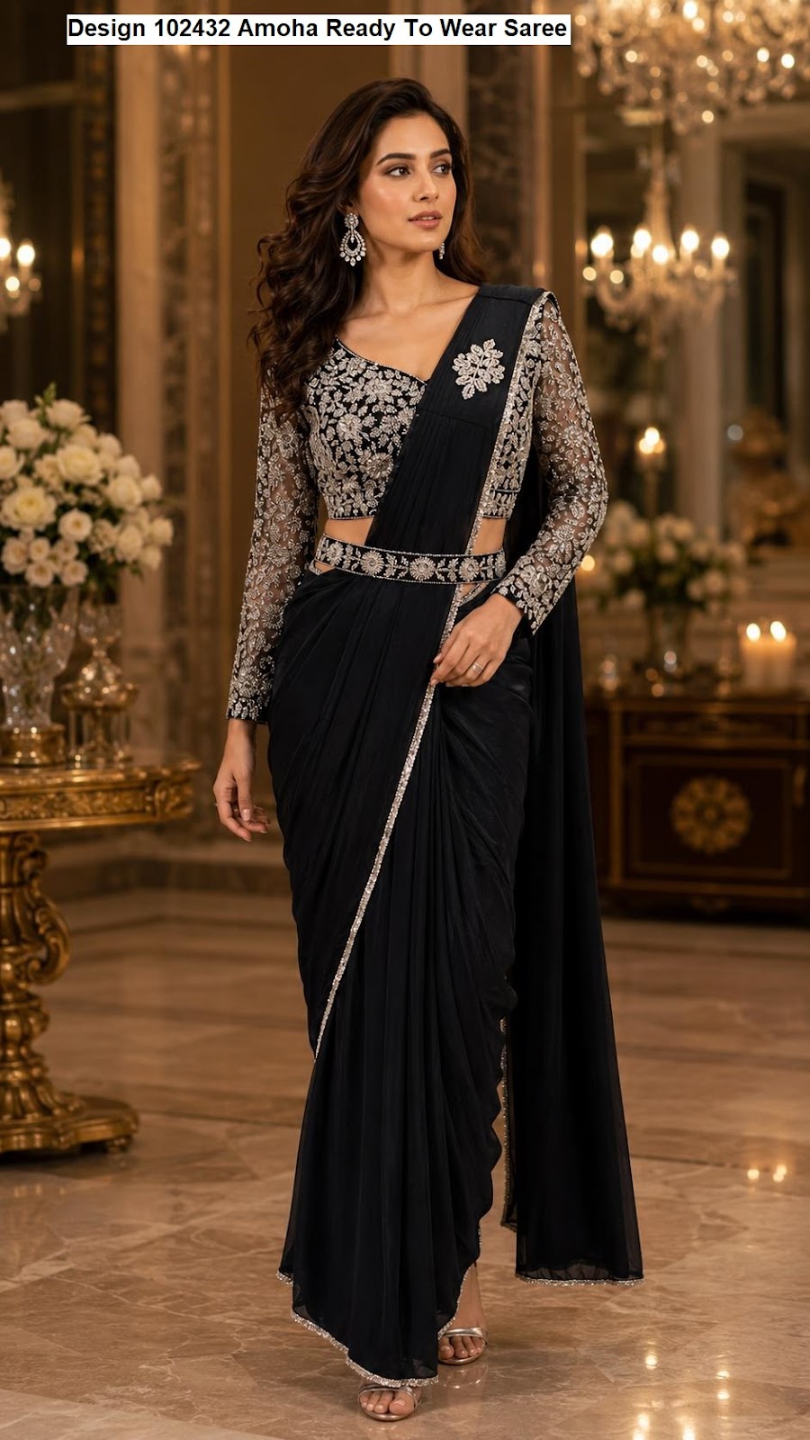 Design 102432 Amoha Imported Lycra Ready To Wear Saree Manufacturer