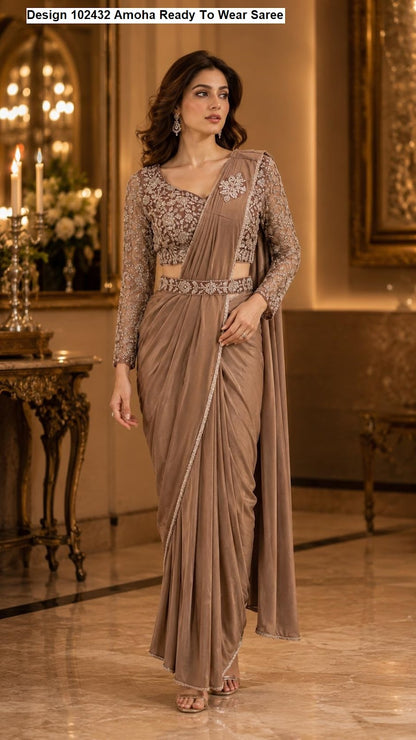 Design 102432 Amoha Imported Lycra Ready To Wear Saree Manufacturer