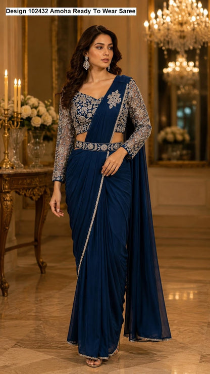 Design 102432 Amoha Imported Lycra Ready To Wear Saree Manufacturer