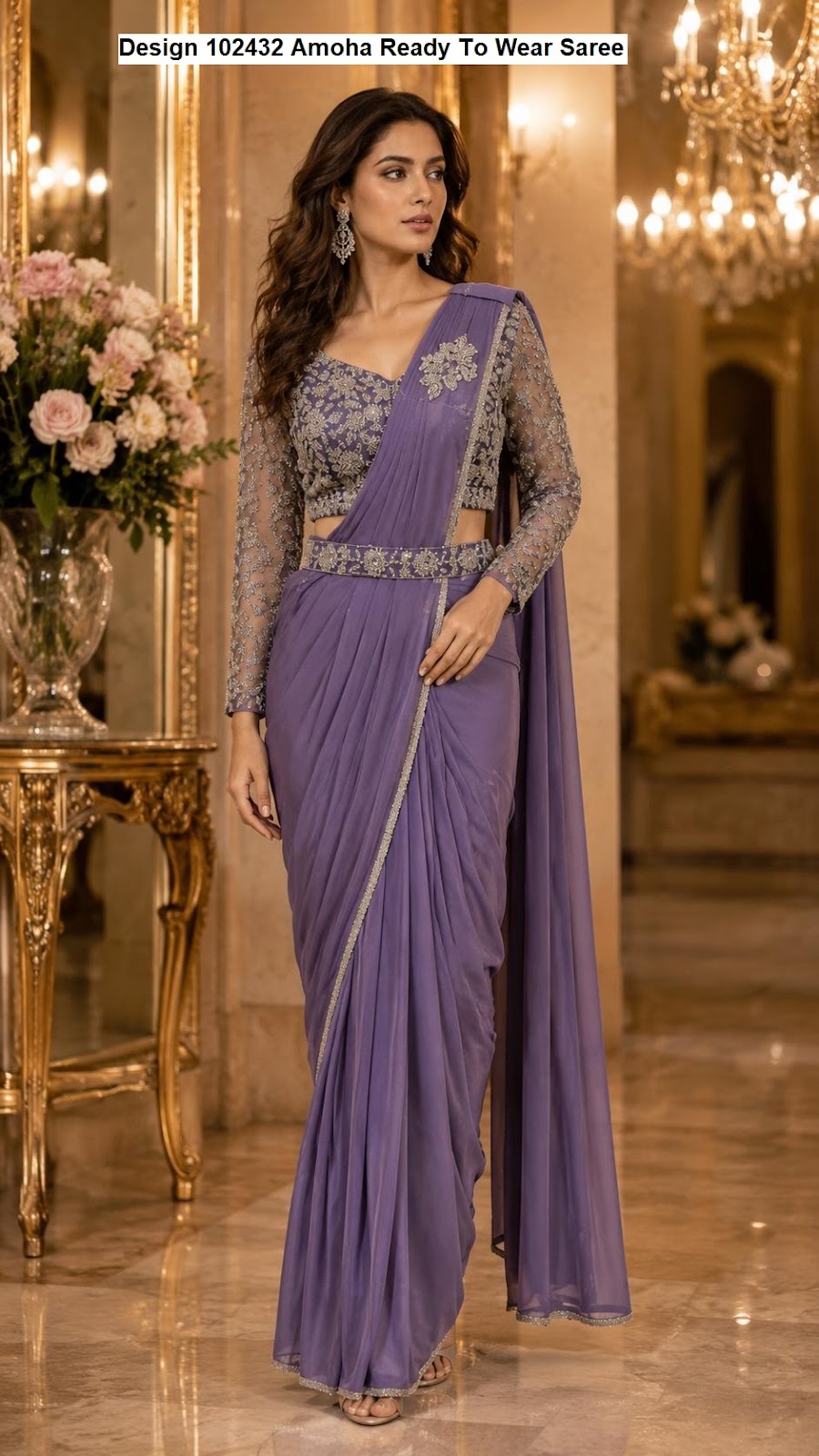 Design 102432 Amoha Imported Lycra Ready To Wear Saree Manufacturer