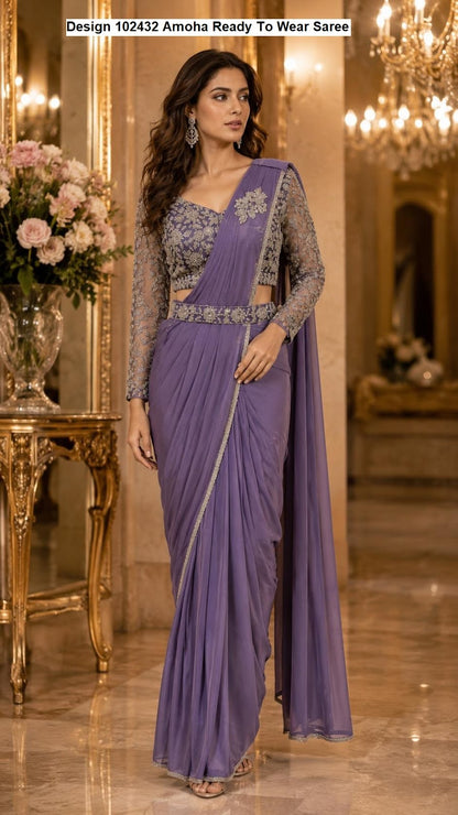 Design 102432 Amoha Imported Lycra Ready To Wear Saree Manufacturer