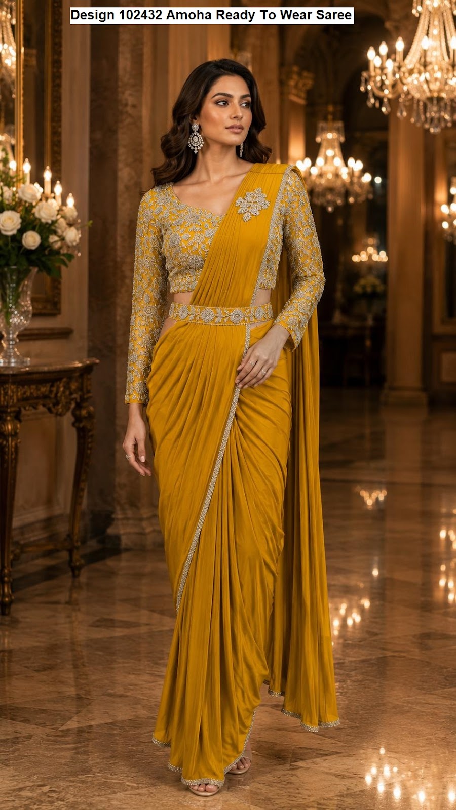Design 102432 Amoha Imported Lycra Ready To Wear Saree Manufacturer