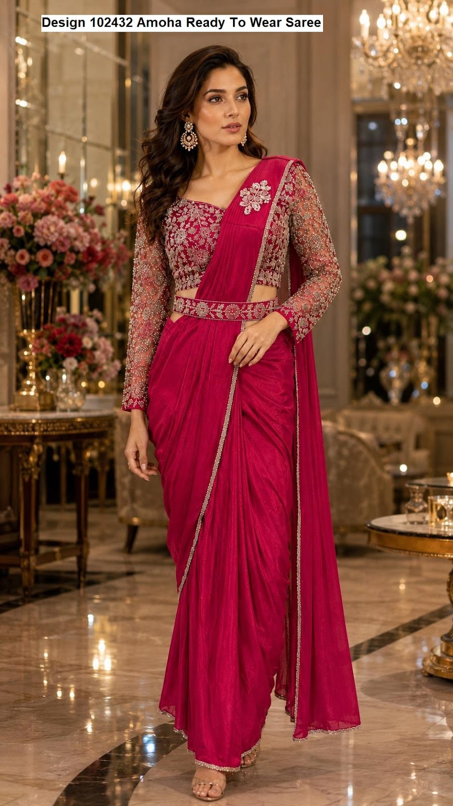 Design 102432 Amoha Imported Lycra Ready To Wear Saree Manufacturer