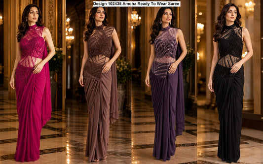 Design 102435 Amoha Imported Lycra Ready To Wear Saree Wholesaler Gujarat