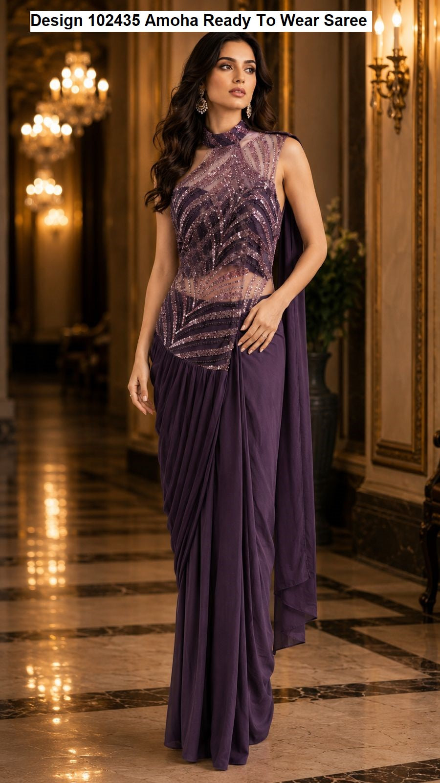 Design 102435 Amoha Imported Lycra Ready To Wear Saree Wholesaler Gujarat