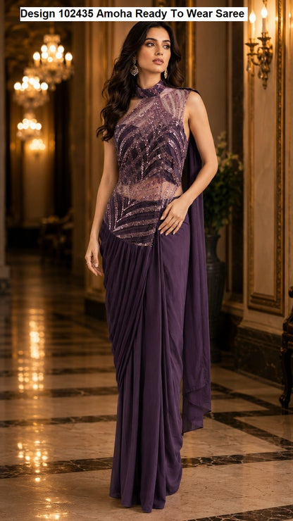 Design 102435 Amoha Imported Lycra Ready To Wear Saree Wholesaler Gujarat