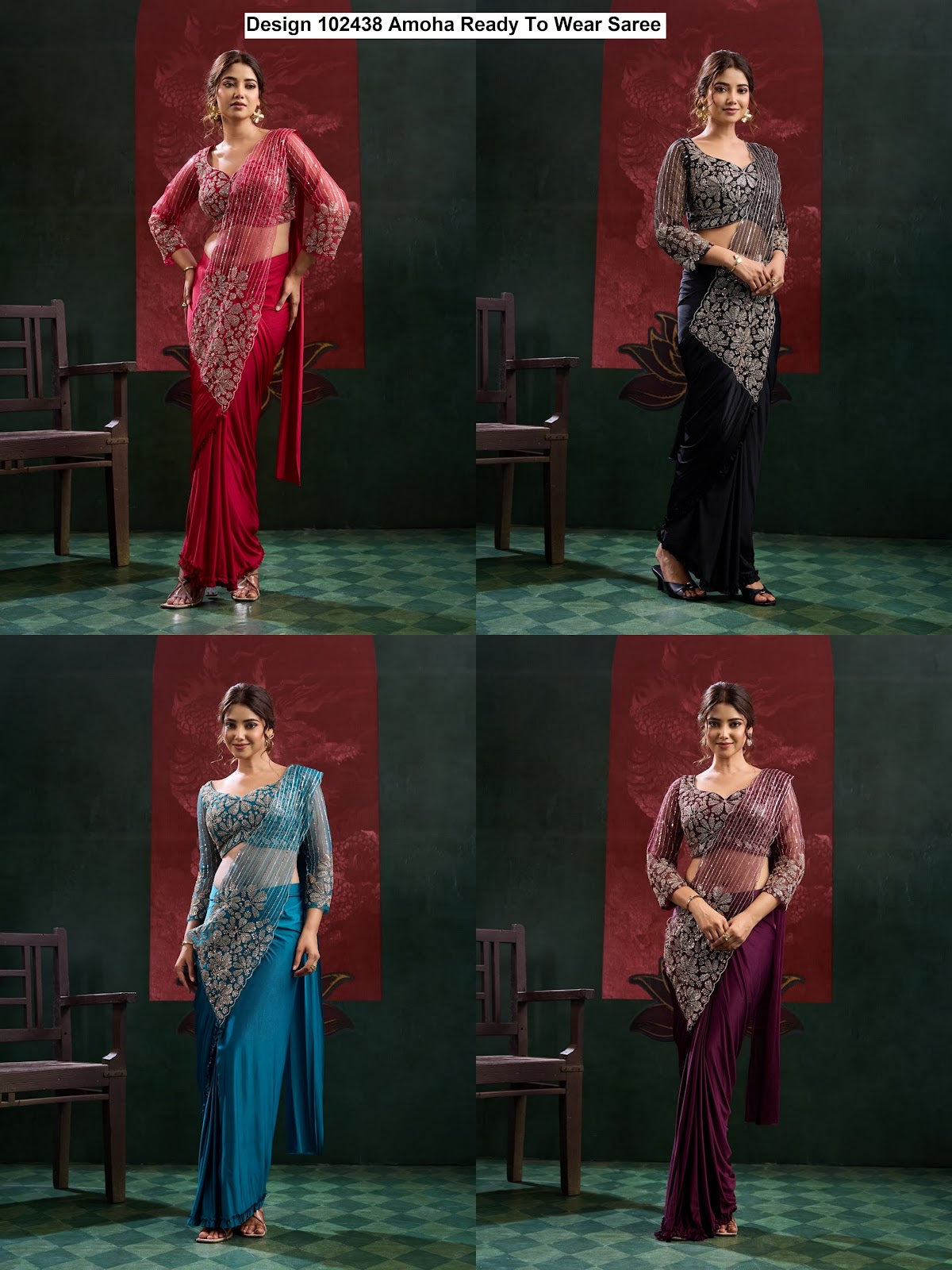 Design 102438 Amoha Imported Ready To Wear Saree Supplier India