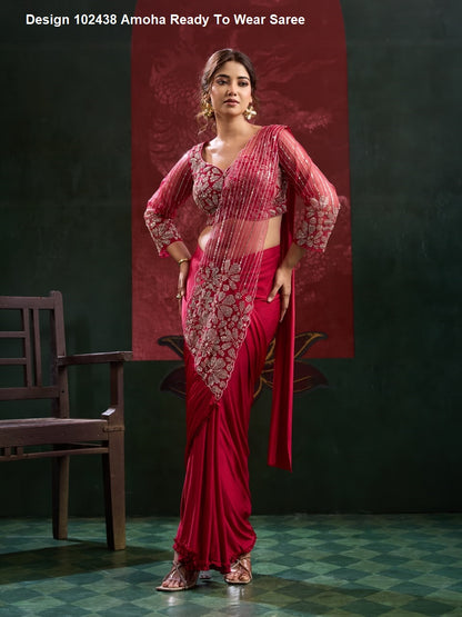 Design 102438 Amoha Imported Ready To Wear Saree Supplier India