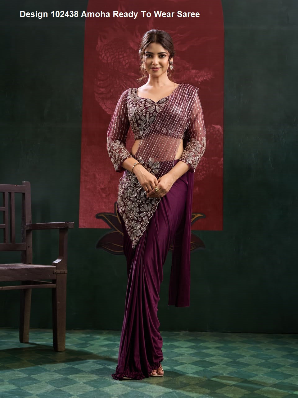 Design 102438 Amoha Imported Ready To Wear Saree Supplier India
