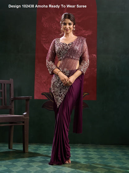 Design 102438 Amoha Imported Ready To Wear Saree Supplier India